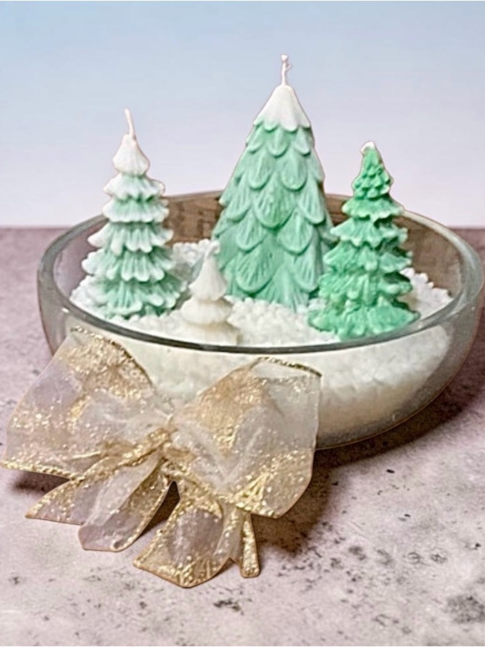 Winter Wonderland  Vanilla, Caramel, Spice Organic Soy Wax Candle & Trees